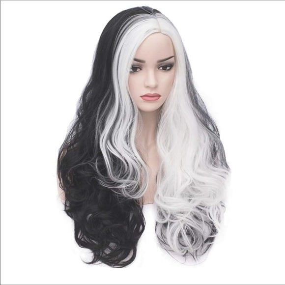 ?️ Long Curly Black & White Charming Full Wigs
